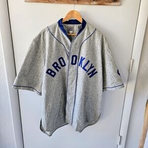 Men's Ebbets Field Flannels Grey Wool Brooklyn Baseball Jersey XX-Large